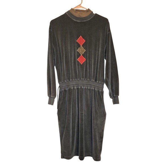 Eddie Bauer Vintage Y2k Argyle Velvet Midi JumperDress Size M Lagenlook Cottage - Picture 1 of 6